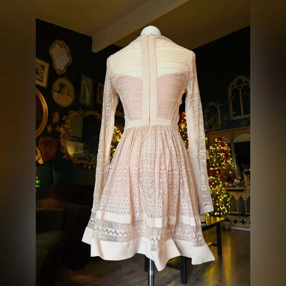 Bebe Dress – Women’s 0 – Light Pink Lace Block Y2K Vintage –Long Sleeve – Lined - Picture 7 of 12